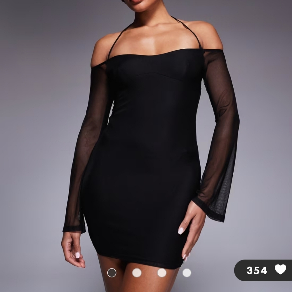 Princess Polly Acosta Black Mesh Sleeve Bodycon Mini Dress US 8 Y2K